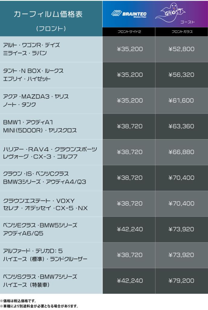 ゴーストフィルム価格表