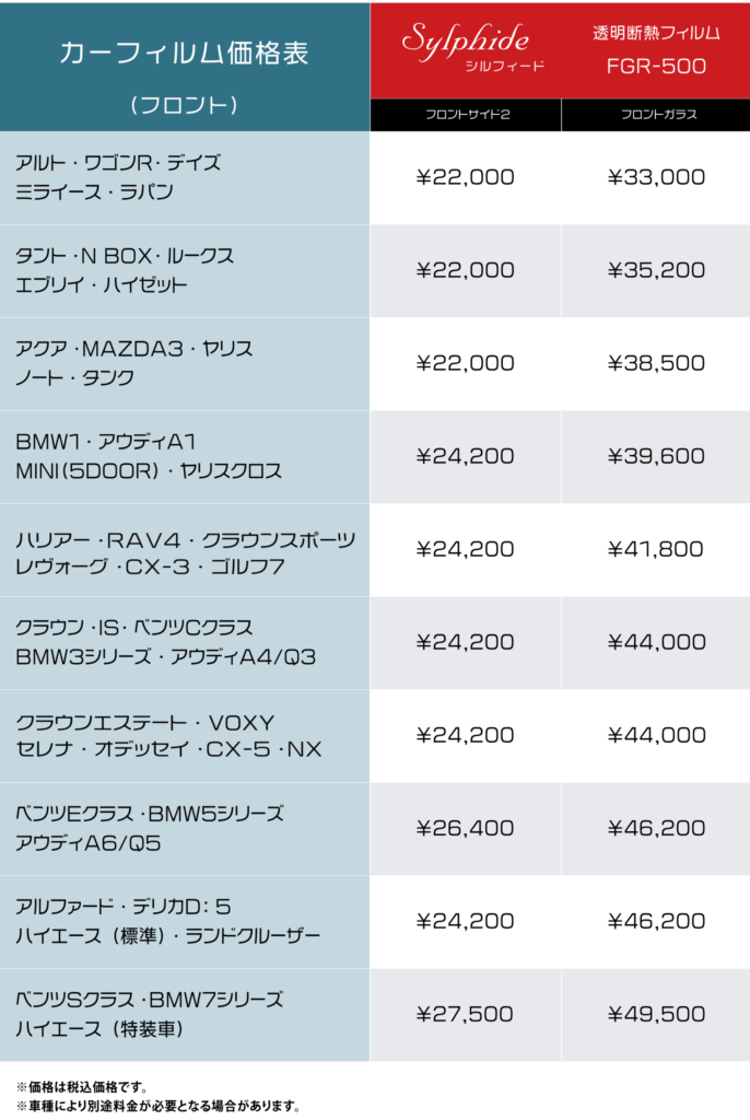 断熱カーフィルム価格表